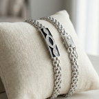 925 Silver Chain Bracelet with Black Enamel for Men