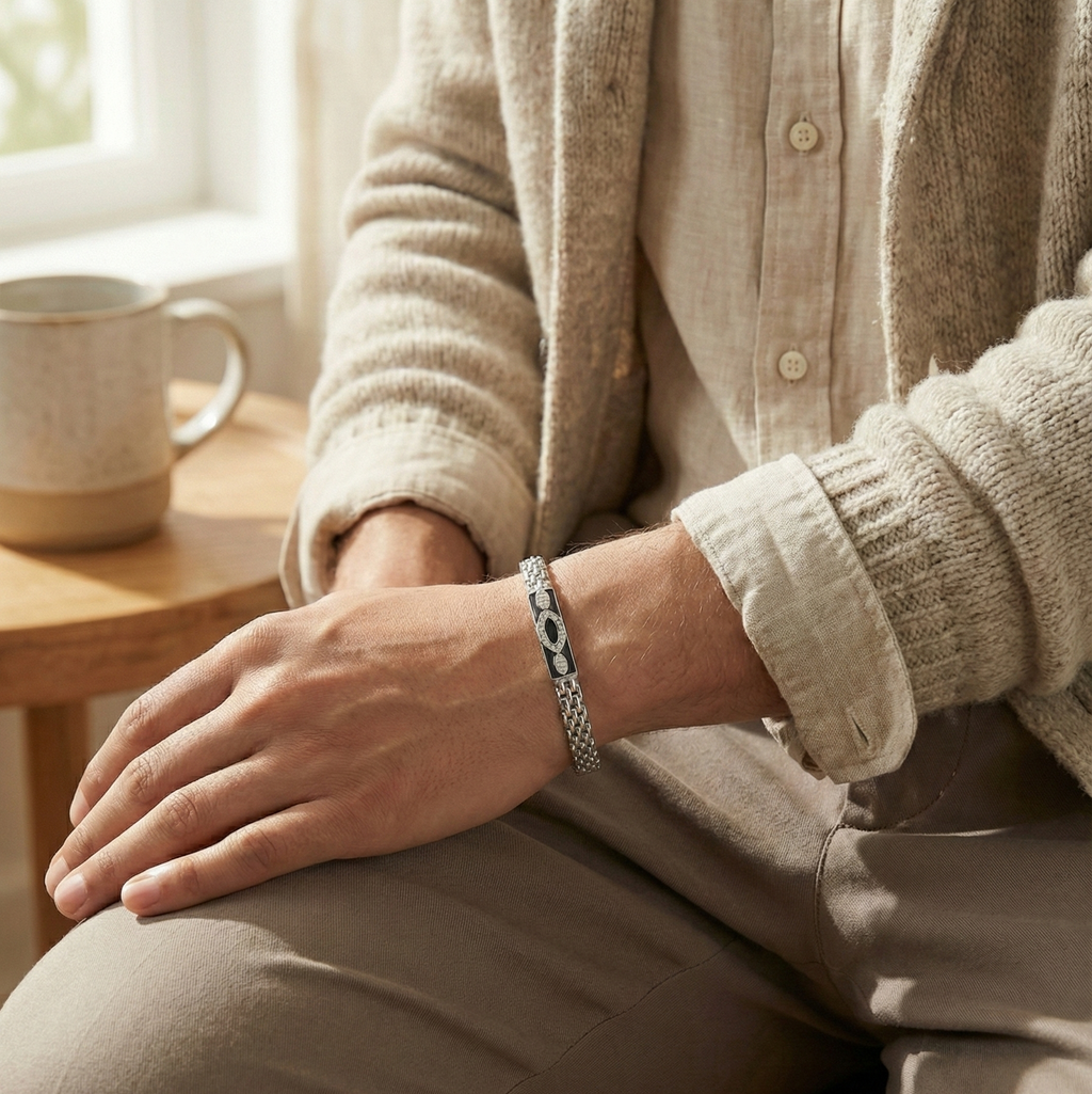 925_Silver_Chain_Bracelet_with_Black_Enamel_for_Men