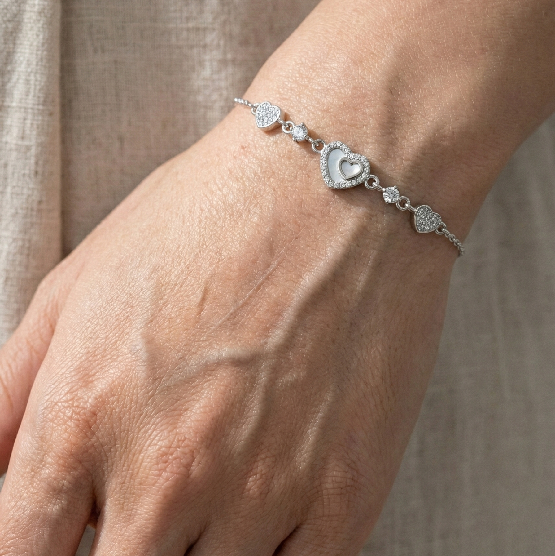 925 Silver Heart Bracelet with Diamond for Women