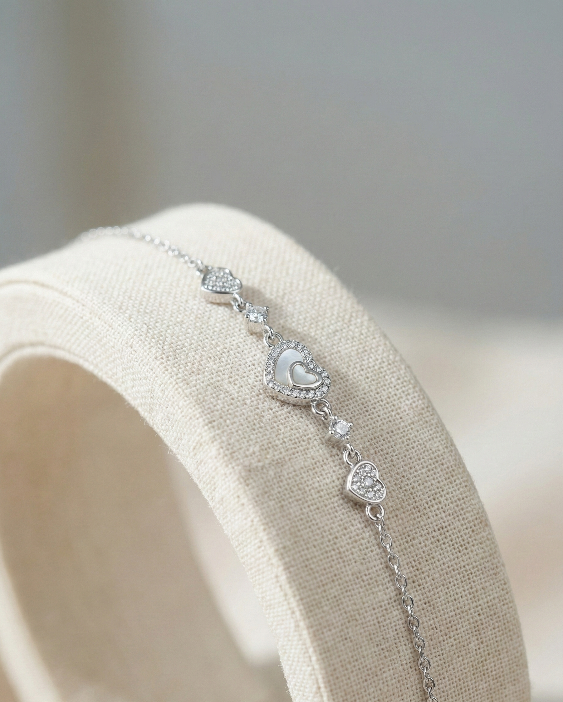 925 Silver Heart Bracelet with Diamond for Women