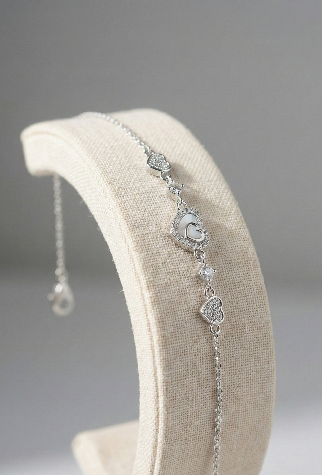 925 Silver Heart Bracelet with Diamond for Women