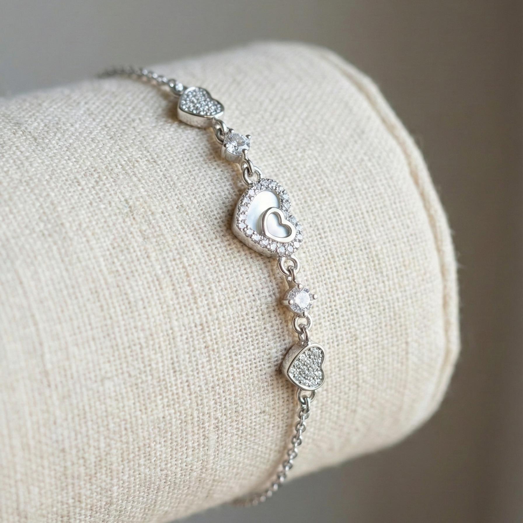 925_Silver_Heart_Bracelet_with_Diamond_for_Women
