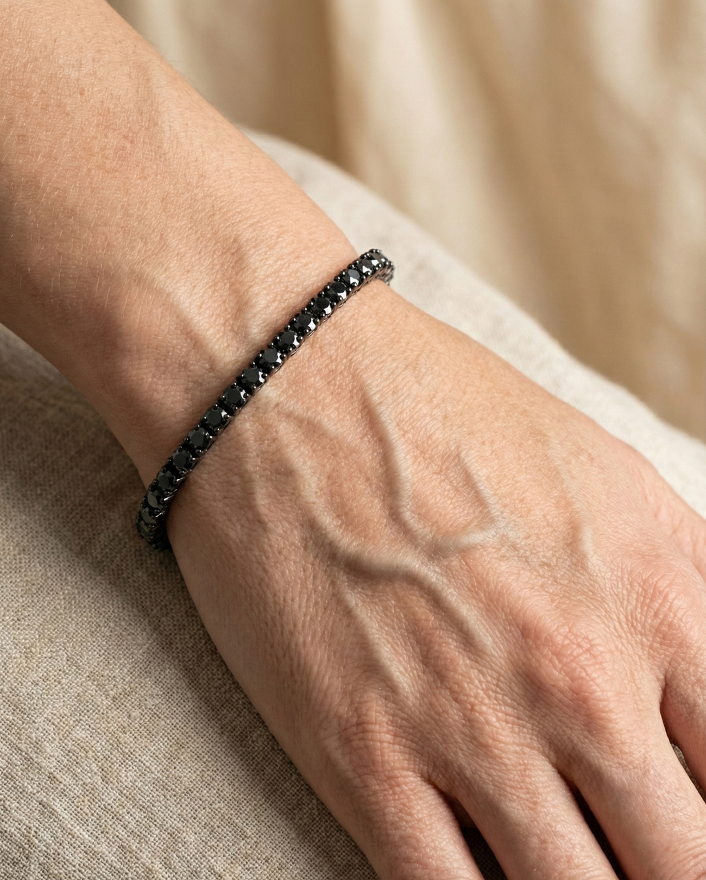 Unisex_Black_Diamond_Tennis_Bracelet_925_Silver_